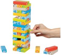 Geschicklichkeitsspiel Wackelturm mit Tiermotiven: 7,5 x 7,5 x 27 cm, Holz, 55 T