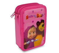 GESCO Triple Pencil Case, Modern Design with Cartoon Handles, 3 Compartments, Soft Shell, Unisex, Masha & Bear, Mehrfarbig, Suitable for School, Office, Art Supplies