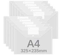 GESDYO 10 Pack A4 Plastic Folders Document Files Envelope Clear Wallets Plastic Popper Wallets with Label Pocket and Snap Button Suitable for Document Storage at School, Work and Home