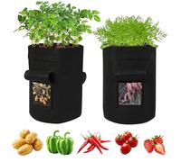 GESDYO 2 Pack 15 Gallon Plant Growing Bags,Potato Grow Bags,Gardening Plant Growing,Felt Plant Growing Bag Tomato, Carrot Vegetable Planter Container with Window - Black