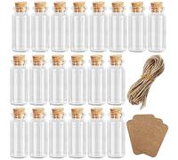 GESDYO 20 x 10ml Mini Cork Stoppers with 30 Labels and 30 Hemp Ropes, Desirable Bottles, Test Tubes with Cork Stoppers, Mini Glass Bottles for Wedding Party Decoration,