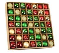 GESDYO 49-Pack Christmas Baubles 3cm Shatterproof Plastic Ornaments Balls Set for Xmas Tree Red/Green/Gold in Matte Glitter & Shiny Finishes, Holiday Hanging Decorations for Home, Party, Gifts