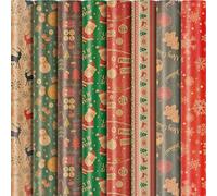 GESDYO 8 Sheets Recyclable Kraft Paper 50x70CM in Christmas Wrapping Paper 8 Tags 10M Jute String and 1 Adhesive tape Suitable for gifts, handicrafts and packaging decoration