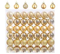 GESDYO Christmas Baubles 42Piece 3cm Gold Shatterproof Ornaments, Pre-Hanged Glittering Tree Decorations for Xmas, Holiday Party & Home Décor, Assorted Hanging Bauble Decoration Set