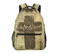 Gesey-R4T Christian Religious Bible Verse The Lord is My Rock Pattern Casual School Backpack Bag, Laptop Hiking Travel Shoulder Daypack College Bookbag for Men Woman Girls Boys Teens, Black, One Size