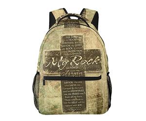Gesey-R4T Christian Religious Bible Verse The Lord is My Rock Pattern Casual School Backpack Bag, Laptop Hiking Travel Shoulder Daypack College Bookbag for Men Woman Girls Boys Teens, Black, One Size