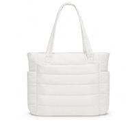 Gesgatu Puffer Tote Bag for Women, Lightweight Puffy Tote Handbag with Anti-Theft Zipper for Work,Travel, Gym, Beige, 16.5" x 6" x 13"
