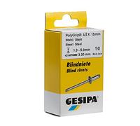 Gesipa 1464828" PolyGrip Stainless Steel Blind Rivets, Silver, 4.8 x 15 mm, Set of 50 Pieces