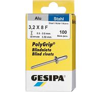 GESIPA PolyGrip 1433846 Blind Rivets Aluminium/Steel 3.2 x 8 / Rivet Shank Diameter 3.2 mm Shear Force 720 N Tensile Force 1050 N Flat Round Head Pack of 100