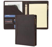Geslun Genuine Leather 3 Ring Binder, 8.5 x 11 Letter Size Folio with Pen Holder, Soft Notebook Portfolio Cover, Slim Notepad Padfolio Thin File Organizer for Work Executive Meeting, Dark Brown