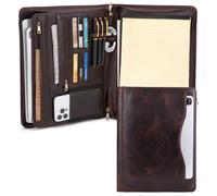 Geslun Genuine Leather Portfolio with Front Pocket, 8.5 x 11 Legal Pad Padfolio, Executive Zippered Notebook Organizer, 13” Laptop Sleeve, Business Work Folio for Men and Women, Dark Brown, Oil Tanned