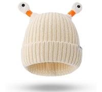 Gesmay Winter Parent-Child Cute Glowing Little Monster Knit Hat, Funny Glowing Monster Knitted Beanie Hat for Women Kids, Winter Beanie Hats Soft Warm Caps Gift for Women Boys Girls (Beige)