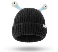 Gesmay Winter Parent-Child Cute Glowing Little Monster Knit Hat, Funny Glowing Monster Knitted Beanie Hat for Women Kids, Winter Beanie Hats Soft Warm Caps Gift for Women Boys Girls (Black)