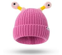 Gesmay Winter Parent-Child Cute Glowing Little Monster Knit Hat, Funny Glowing Monster Knitted Beanie Hat for Women Kids, Winter Beanie Hats Soft Warm Caps Gift for Women Boys Girls (Pink)