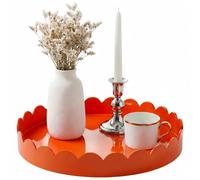 Gesodant 13" Round Scalloped Decorative Tray for Coffee Table Decor, Candle & Perfume Tray, Dining Table Centerpiece & Aromatherapy Candle Display, Modern Glossy Lacquer Look (Orange)