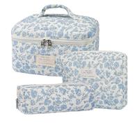 gest Floral Makeup Bag 3pcs Cosmetic Organizer Set | Quilted Portable Toiletry Bag Floral Aesthetic for Women Girls Valentine's Day Christmas