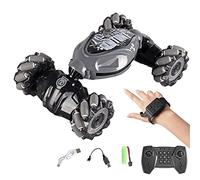 Gesture Sensing & 2.4GHz Remote Control Dual Control Car Toy,RC Stunt Car,360° Rotating & Drift Double Sided Driving with Lights Music,for 6-13 Years Old Boys Girls Birthday Gift (Stunt wheel,Grey)