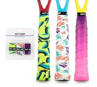 Get A Grip - Custom Tennis Racket Grip Tape - Anti-Slip/Quick-Drying Tennis Overgrips - Precut Badminton Racket Grip with Finishing Tape - Squash Racket Grip Tapes (Real Deal Pack, 3 Grips)