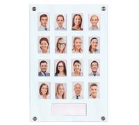 Get Acrylic Photo Frames - Clear 16 Pocket Image Staff, Student, Employee Display Board With Pocket Header. 506mm Height x 328mm Width (50.6cm x 32.8cm)