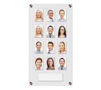 Get Acrylic Photo Frames - Frosted Clear 12 Pocket Image Staff, Student, Employee Display Board With Pocket Header. 506mm Height x 256mm Width (50.6cm x 25.6cm)