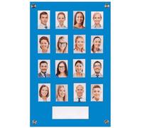 Get Acrylic Photo Frames - Light Blue 16 Pocket Image Staff, Student, Employee Display Board With Pocket Header. 506mm Height x 328mm Width (50.6cm x 32.8cm)