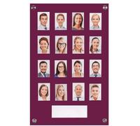 Get Acrylic Photo Frames - Maroon 16 Pocket Image Staff, Student, Employee Display Board With Pocket Header. 506mm Height x 328mm Width (50.6cm x 32.8cm)