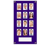Get Acrylic Photo Frames - Purple 12 Pocket Image Staff, Student, Employee Display Board With Pocket Header. 506mm Height x 256mm Width (50.6cm x 25.6cm)