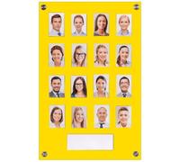 Get Acrylic Photo Frames - Yellow 16 Pocket Image Staff, Student, Employee Display Board With Pocket Header. 506mm Height x 328mm Width (50.6cm x 32.8cm)