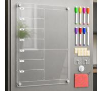 Get Classy Magnetic Acrylic Meal Planner - Weekly Menu Board for Fridge - Clear Dry Erase Calendar with 8 Markers - Grocery List, to-Do, Chore Chart & Shopping Organizer Noteboard