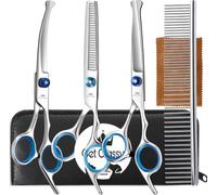 Get Classy Pack of 5 Pet Grooming Scissors Kit with Pet Comb, Thinning Scissor, Straight Scissor and Curved Scissor for Dogs and Cats