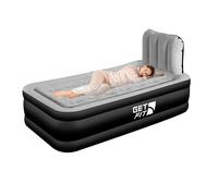 Get Fit Blow Up Air Bed With Built In Electric Pump - Headboard & Free Inflatable Pillow - Single - Black / Grey