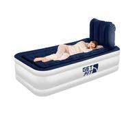 Get Fit Blow Up Air Bed With Built In Electric Pump - Headboard & Free Inflatable Pillow - Single - White / Navy