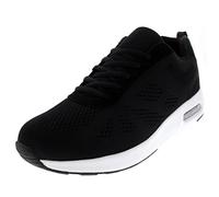 Get Fit Men’s Air Cushioned Running Trainers - Lightweight Breathable Gym Shoes with Shock Absorbing Sole - Comfortable Lace-Up Athletic Walking Sneakers - Black/Black/White - 11