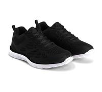 Get Fit Men’s Lace-Up Running Trainers - Lightweight Breathable Mesh Sports Shoes with Cushioned Sole - Comfortable Athletic Sneakers for Gym, Jogging & Everyday Wear - Black/White - 7