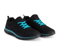 Get Fit Men’s Lightweight Cushioned Trainers - Breathable Mesh Gym Running Shoes - Comfortable Lace-Up Athletic Sneakers, Shock-Absorbing Non-Slip Sole - Black/Turquoise - 12