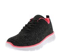 Get Fit Women’s Lightweight Breathable Mesh Trainers - Lace Up Gym Running Shoes with Cushioned Sole - Non Slip Athletic Sneakers for Walking, Fitness, Casual Wear - Grey/Black/Pink Jersey - 5UK/38