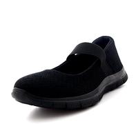 Get Fit Women’s Mary Jane Slip-On Trainers - Lightweight Elastic Walking Shoes with Cushioned Sole - Breathable Casual Sneakers for Work, Travel & Everyday Comfort - Black - UK4/EU37