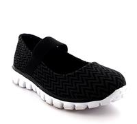 Get Fit Women’s Mary Jane Trainers - Lightweight Breathable Walking Shoes with Hook & Loop Strap - Shock Absorbing Casual Fitness Sneakers for Gym, Travel & Everyday Comfort - Black White - UK3/EU40