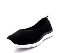 Get Fit Women’s Slip-On Ballerina Trainers - Lightweight Breathable Mesh Walking Shoes with Flexible Sole - Comfortable Casual Sneakers for Fitness, Travel & Everyday Wear - Black/White - UK8/EU41