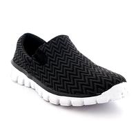 Get Fit Women’s Slip-On Walking Shoes - Lightweight Breathable Trainers with Memory Foam - Casual Work Sneakers - Comfortable Gym, Travel & Everyday Wear - Black/White - UK4/EU37