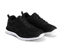 Get Fit Women's Lightweight Running Trainers - Breathable Mesh Gym Shoes with Cushioned Sole - Comfortable Walking & Fitness Sneakers - Lace-Up Athletic Footwear - Black/White - 9-42