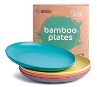 gET FRESH Bamboo Kids Plates Set - 4-pack Reusable Bamboo Dinner Plates for Kids and Toddlers - colorful Bamboo Fiber childrens Dinnerware Set - Kids