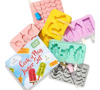 GET FRESH Kids Cooking Ice Cream and Candy Making Tool Set - 8-PCS Silicone Lollipop Jelly Candy Gummy Ice Cream Moulds for Kids - Dino & Fruit Silicone Ice Cream Molds - Cooking Kit 3 4 5 6 7 8 Years