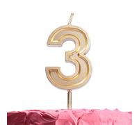 GET FRESH Number 3 Birthday Candle - Gold Number Three Candle on Stick - Elegant Gold Number Candles for Birthday Anniversary Wedding - Perfect Baby’s 3rd Birthday Candle for Cake - Gold 3 Candle