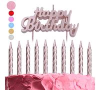 GET Fresh Rose Gold Birthday Cake Candles Set - 10-Pack Spiral Candles and Happy Birthday Cake Topper - Elegant Bday Letter Candles Cake Decoration - Unique Birthday Candles