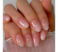 Get Glam in Minutes with 24 Short French Tip Press-On Nails, Pink-White Almond Gradient Ballerina Full Cover. Reusable, Oval & Stick-On, Perfect for Women & Girls' Nail Art