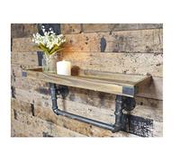 Get Goods Industrial Chunky Wood Wall Shelf with Iron Pipe Bracket Width 60cm