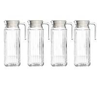 Get Goods Set of 4 New Large 1L Ravenhead Kitchen Fridge Glass Pitcher Water Milk Juice 1 Litre Jugs & Lids