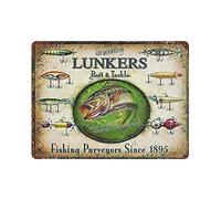 Get Hooked at Lunkers Bait And Tackle Tin Sign Metal Plaque Art Hanging Iron Painting Retro Home Kitchen Garden Garage Wall Decor 12"x16"