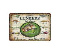 Get Hooked at Lunkers Bait And Tackle Tin Sign Metal Plaque Art Hanging Iron Painting Retro Home Kitchen Garden Garage Wall Decor 8"x12"